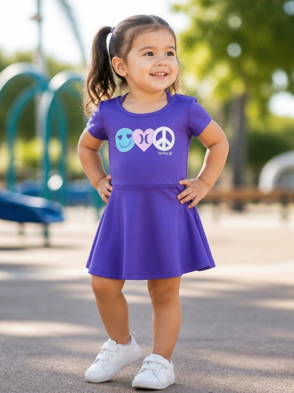 Hurley Purple Short-Sleeve Girls' Skater Dress with Graphic